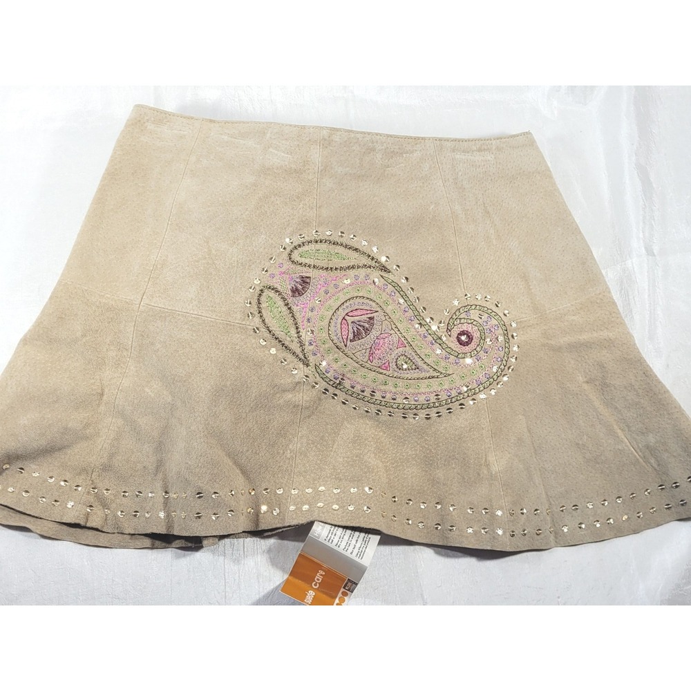 Wilson's Leather Women's Suede Paisley‎ Embroidered Sequins Mini Skirt - Medium